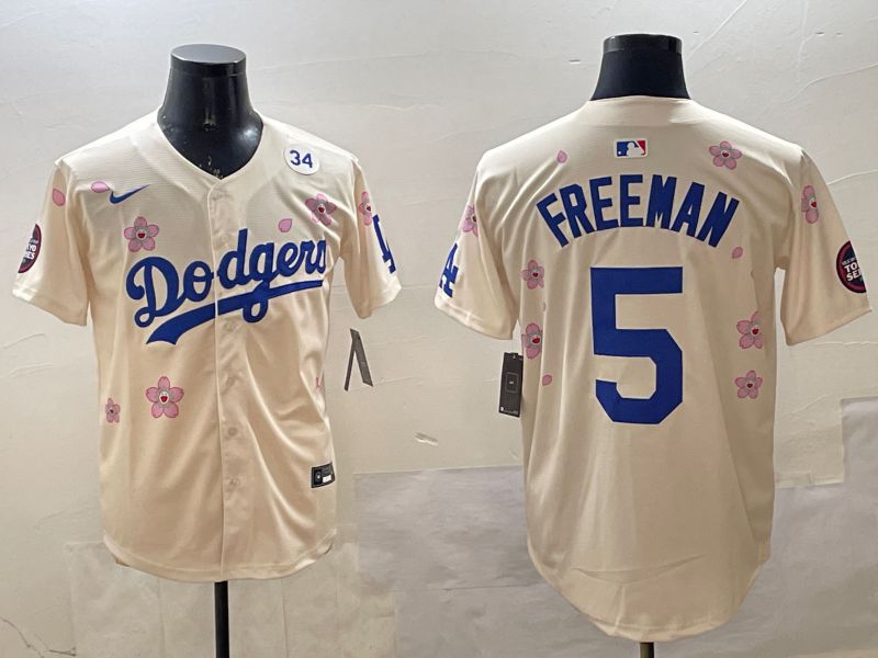 Men Los Angeles Dodgers #5 Freeman Cream Sakura Edition 2025 Nike MLB Jersey style 6